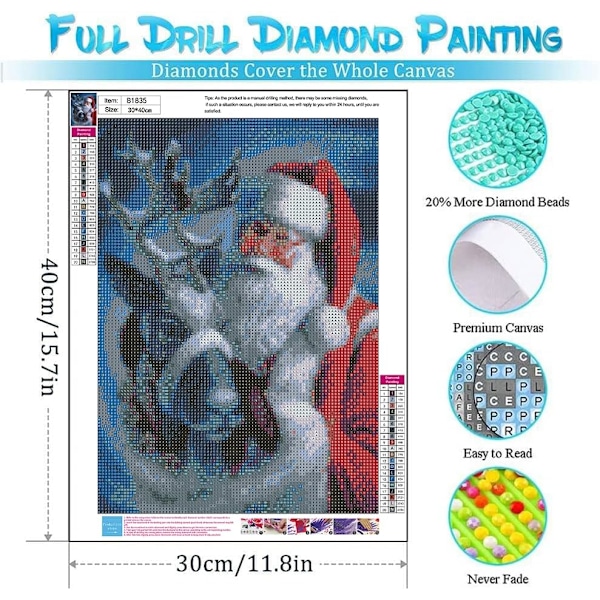 (30x40cm) Jule Diamant Maleri Kits - Diamant Kunst Kits til Voksne Begyndere Børn Julemanden Dia