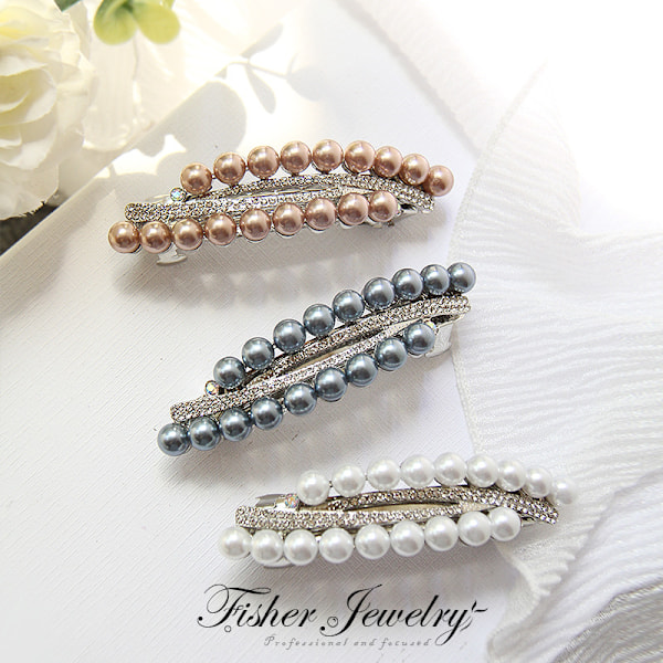 3 Stycken Vintage Glitter Blomma Strass Pärla Franska Hårspännen Automatiska Fjäder Hårklämmor med Starkt Grepp Accessoarer för Kvinnor Flickor