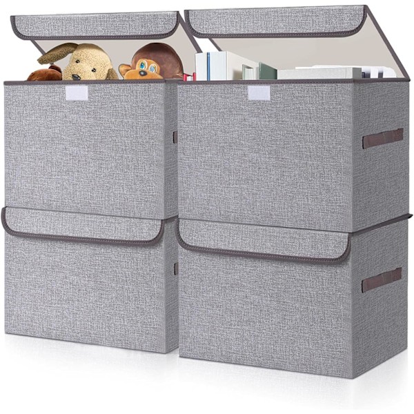 Stor 22-liters lin stoff sammenleggbar oppbevaringsboks kube arrangør kurv med flip-top lokk &