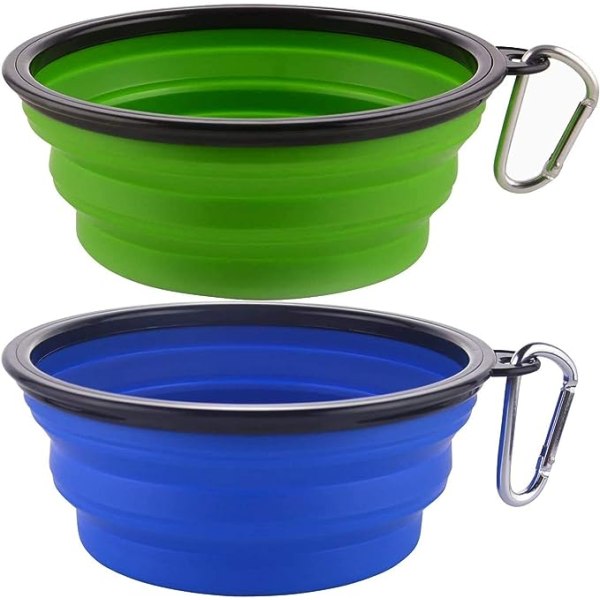 Dog Bowl, 2 Pack Collapsible Silicone Dog Bowl with Carabine