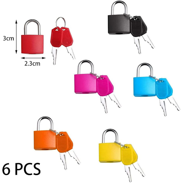 6 kpl Mini-matkalukko 2 avaimella Pieni monivärinen avainlukko Matkalaukku Lukot Luggille