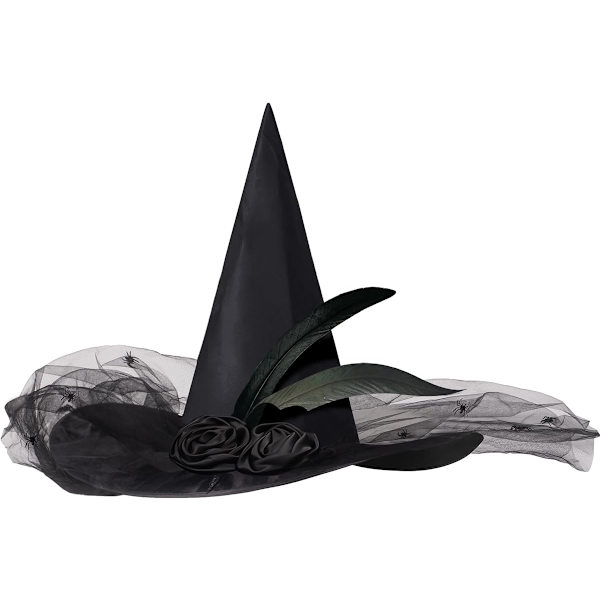 Halloween-häxhatt för kvinnor Svart häxhatt Vuxen trollkarl Häxhattar för kvinnor Flickor Cosplay Halloweenfestdräkt A