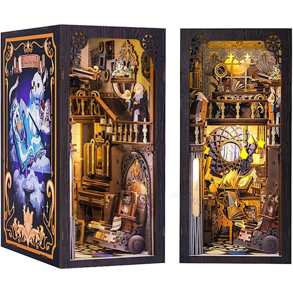 DIY Bog Nook Miniature Dukkehus Kit Nook Nook 3D Puslespil Bog Træ Kunst Bogstøtter med LED Lys an