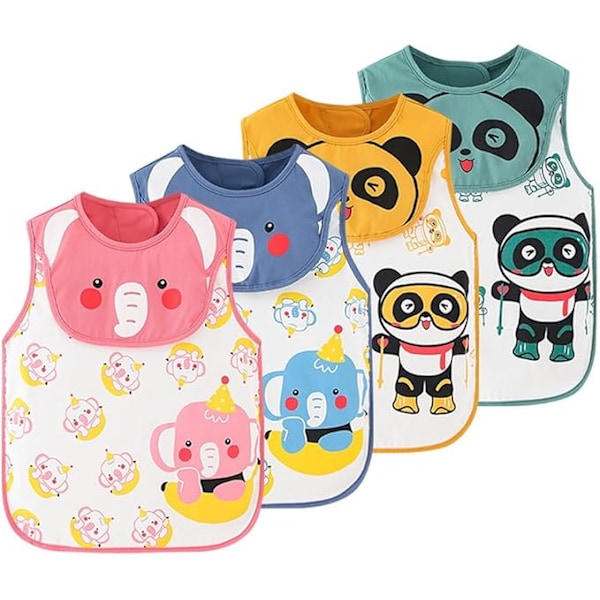 4-pack Bebisförkläden 6-12-24 Månader Unisex Ärmlös Matningsförkläde Cartoon Förkläde