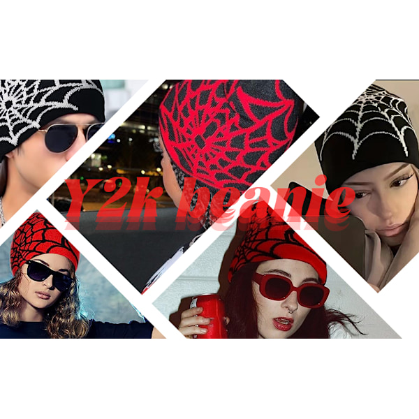 Strikkehette for menn og kvinner, kvalitet, varm lue, Harajuku, beanie, gotisk edderkoppmønster, ull, akryl, Y2k strikket lue