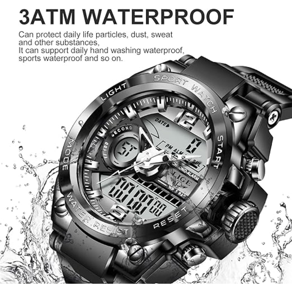 (kultainen) Miesten digitaalinen watch, suuri kellotaulu sotilaallinen monitoiminen vedenpitävä watch LED-valo