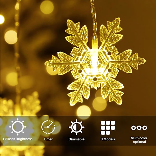 Julgransbelysning 3,5 m 96 LED-snöflingor ljusslinga juldekorationer för inomhusbruk