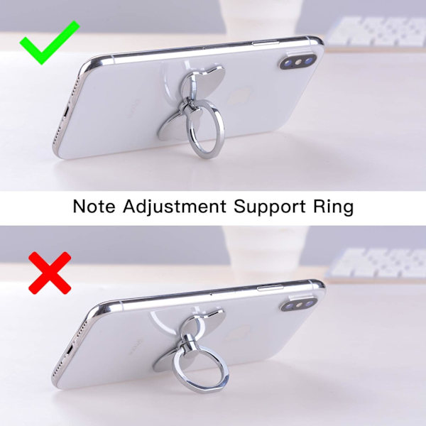 (Sølv) Metal Mobiltelefon Finger Ring Stabilitet Holder Bag Stativ Sammenklappelig Håndgreb Knappen Loop Bilmontering Krog Kicksta