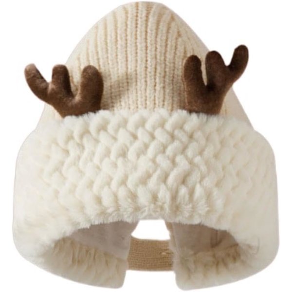 Joululahja, söpö peuran sarvien plyysivillahattu naisille, talvinen lämmin ja monipuolinen beige 1 piece