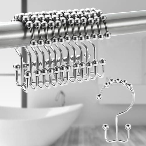 78x36mm 12 st Dubbla Duschringar i Rostfritt Stål, Duschdraperihakar med Glidande System
