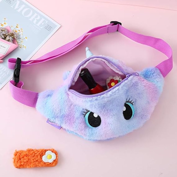 (Violetit suuret silmät) Yksisarvinen vyölaukku plushi lapsille vyölaukku vyölaukku rinnassa olkalaukku