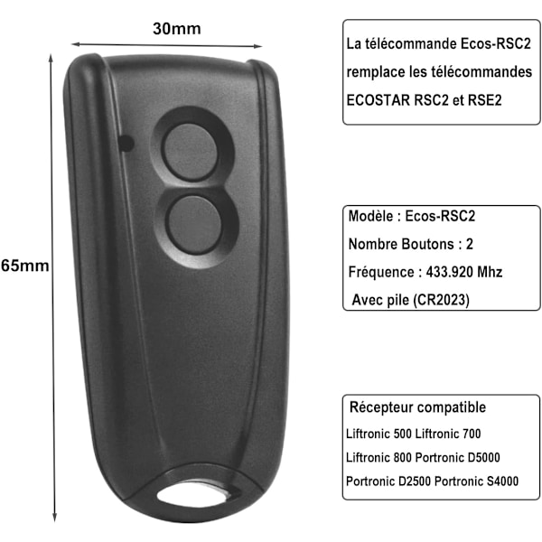 RSC2 Garagedörrs Fjärrkontroll Ecostar 433Mhz Fjärrkontroll Kompatibel med Ecostar Hormann: RSC2, RSE2 RSZ1,AGS: RSC2