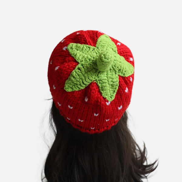 Hatt med jordbær-hekling for kvinner, Demon Beanies, søt hatt, grunge emo, løs, varm strikket hatt