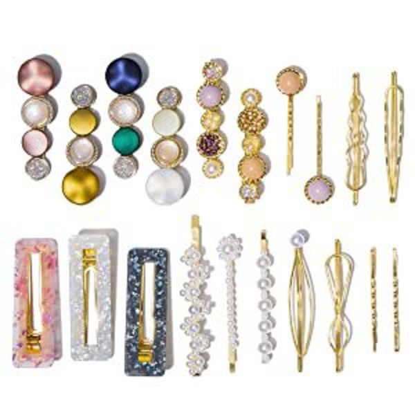 （Stil 4）20 stk. Håndlavede Akrylharpiks Perle Hårklemmer i Marmorform og Geometriske Rhinestones - E