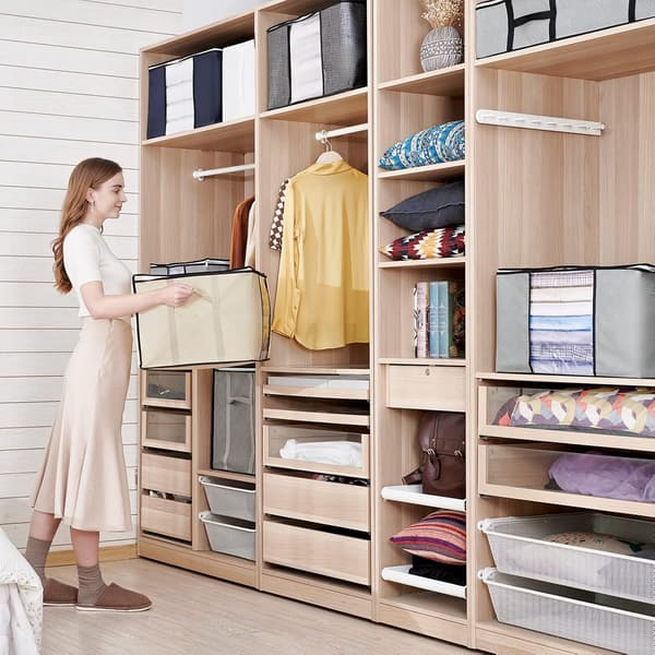 Set med 4 förvaringsväskor för kläder: 90L flyttförvaringslåda, beige