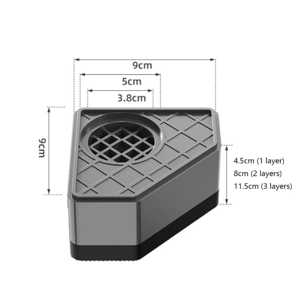 Anti-dräneringsfötter Universal tvättmaskin, staplingsbar 8 cm, PP&gummi möbelstigare