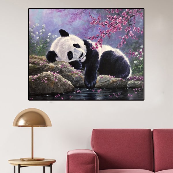 30 x 40 cm, panda liggende Diamantmaleri Broderi Diamant Maleri