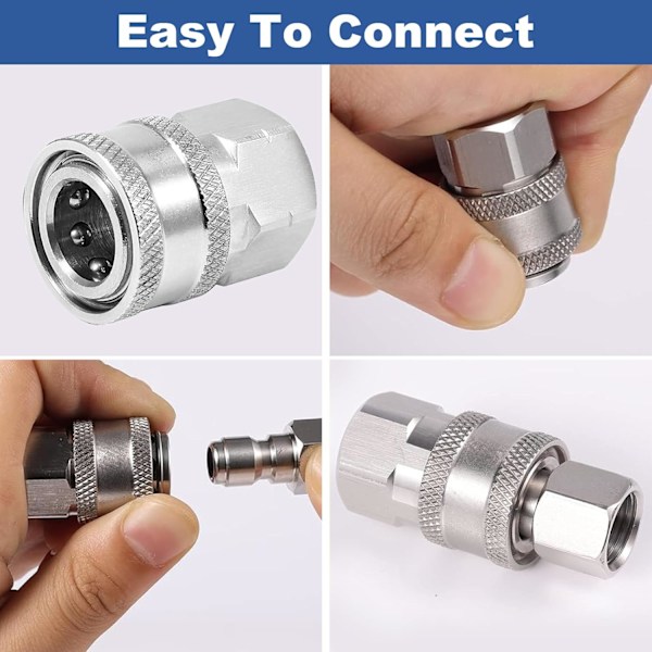4 Stycken Högtryckstvätt Koppling, Högtryckstvätt Adapter Set, 1/4 NPT Tum Hane Hona Adapter, Rostfritt Stål, för 5000 Psi Sprutlans (Silver)
