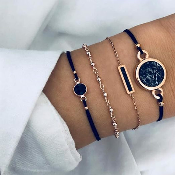 4 Perle Armbånd til Kvinder Justerbar Charm Pendent Stack Brace