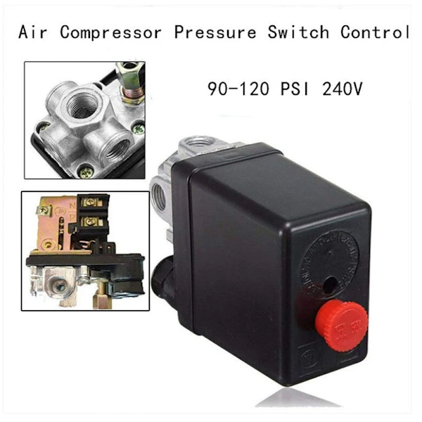 240V 16A Port 90PSI -120PSI Luftkompressor Tryckbrytare Kontrollregulator Med Mätningar För R