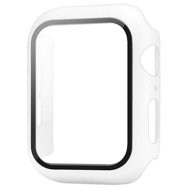 （Hvid） Etui kompatibelt med Apple Watch 44MM, 2 i 1 beskyttelses PC-hærdende etui og HD Tempered Gl