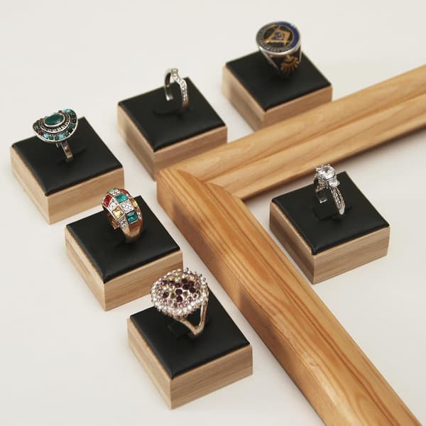 (Sort PU) 6 stk. Ring Display Stand til Butikssalg, Ring Smykkeholder Organizer Skuffe Opbevaring