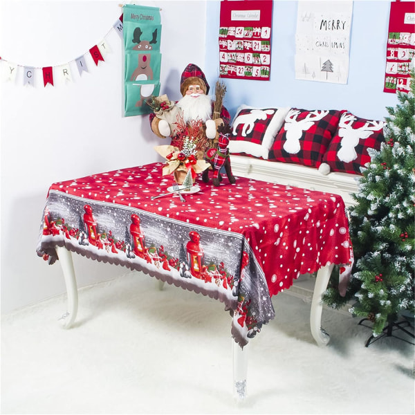 Rektangulær juledug - 150*180 cm - Julemand, Nisse, Snefnug