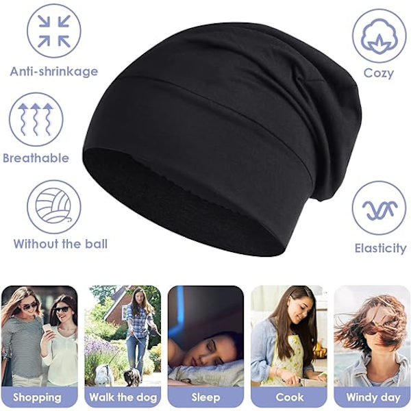 Sidenattmössa, 2 stycken, mjuka hårinpackningar, satin-fodrad justerbar turbanhatt, sjuksköterskehatt, för medium