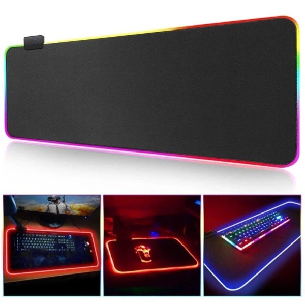 Gaming musemåtte med LED-lys - 80x30cm - RGB Sort