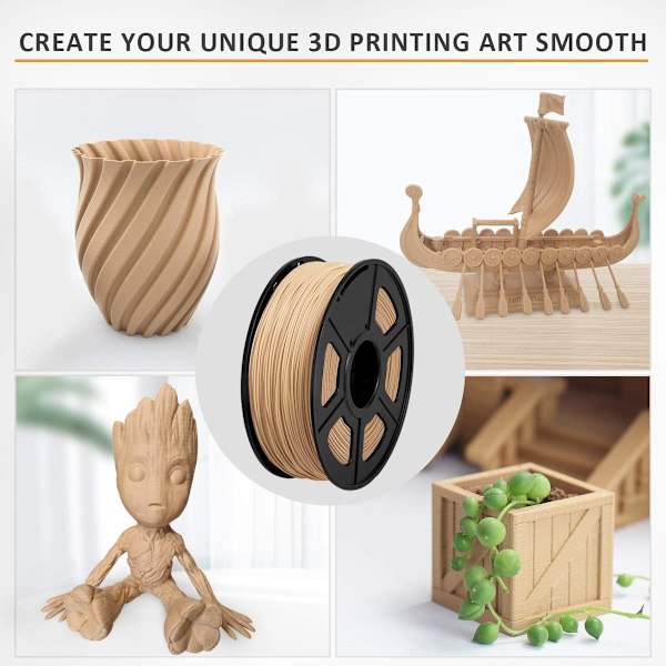 Filament 1,75 mm, ekte trefibertråd, pent viklet filament, 3D-skriver trefilament, Dimensio Wood PLA