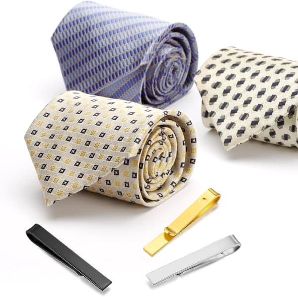 (Guld, Silver, Svart) 3-pack slips för slips, slipsklämmor, smala slipsklämmor, klassisk slipsklämma i koppar för män för affärer