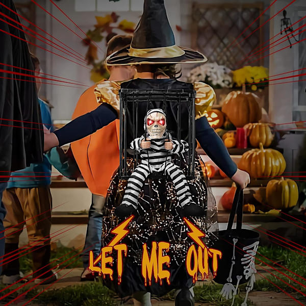 Halloween Dekoration Spökhus Rekvisita Fängelse Hängande Spöke Ljud Lysande Hängande Spöke Bur Han