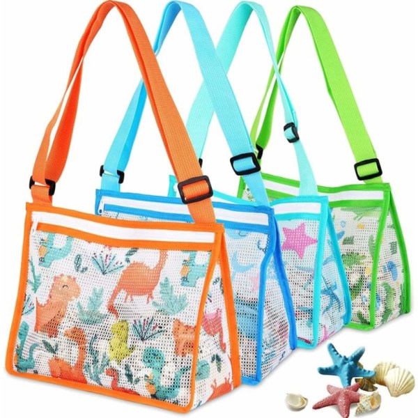 4 delar Kids Beach Bag, Mesh Beach Toy Bag, Beach Bag med Adjus
