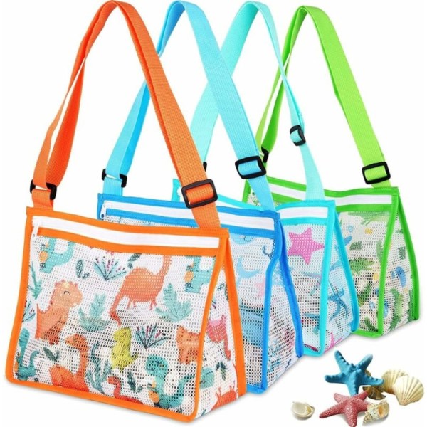 4 stk. Kids Beach Bag, Mesh Beach Legetøjstaske, Beach Bag med Adjus