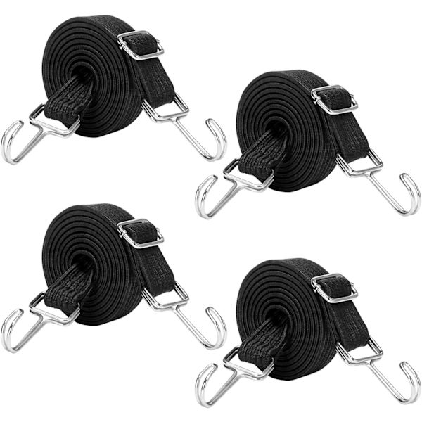 4 st Bungee-snören med krokar, 2 m elastiska spännare med huva