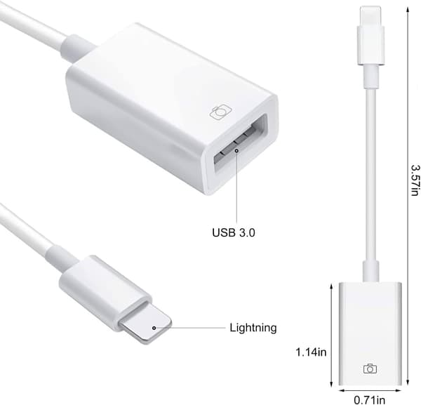 USB-adapter for iPhone til USB iOS OTG-kabel for iPhone iPad, USB-kameraadapter for iPhone, støtter
