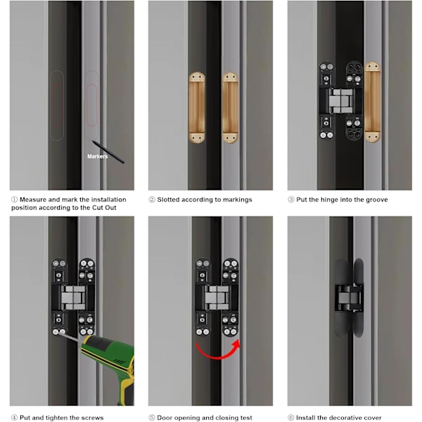 Skjulte hængsler til døre - Skjulte dørhængsler - Robust usynlige hængsler til hemmelig dør - Sølv - 2 stk
