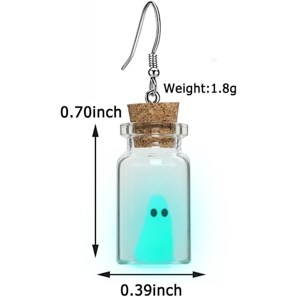Spøkelsesøredobber (blå), Spøkelse i en flaske-øredobber, Adopter et spøkelse-øredobber, Halloween små glødende spøkelsesaktige øredobber