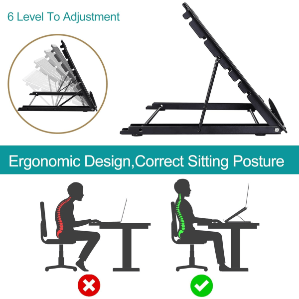 Flerfunktionsställ för bärbar dator i ventilerat rostfritt stål, justerbart, ergonomiskt, lätt