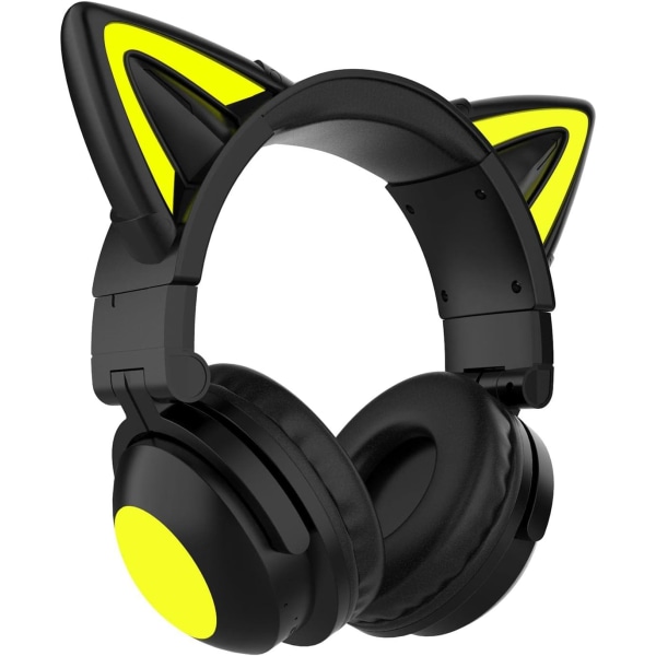 Cute Cat Trådlösa hörlurar, LED Luminous Gaming Headset Bluetooth 5.0 Mode Over Ear Low Noise Head
