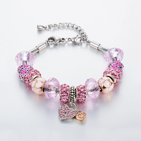 Charm armband för kvinnor flickor pärla strass berlocker justerbar