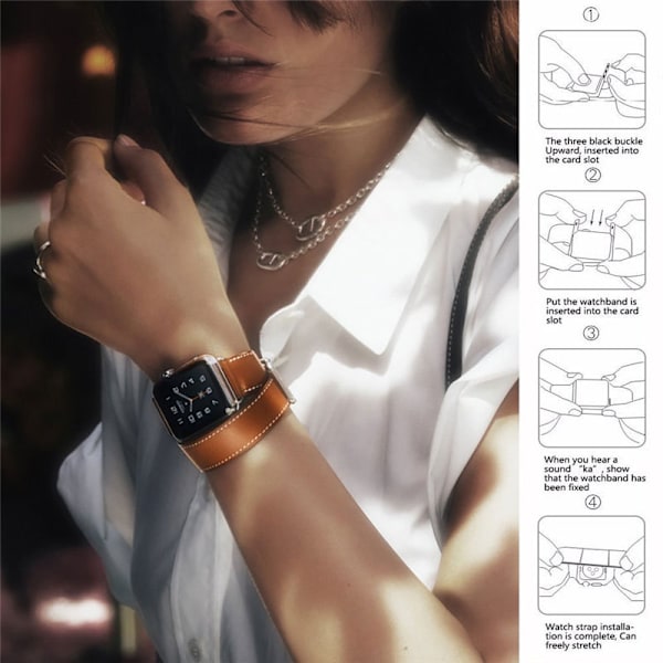 Blå rem til Apple Watch 38mm 40mm 41mm, læder