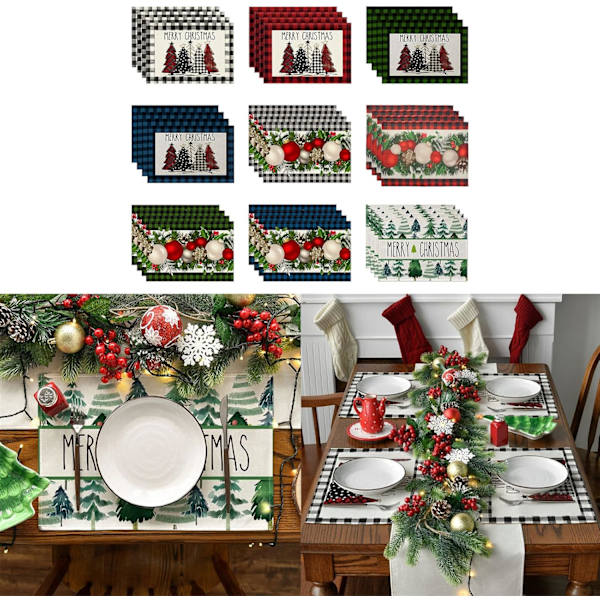 Sæt med 4 vaskbare juleplacemats til festmåltider