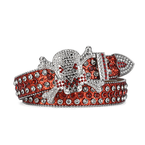 (Rød 115 cm) Rhinestone Skull bælte mænd skinnende modebælte punk fas