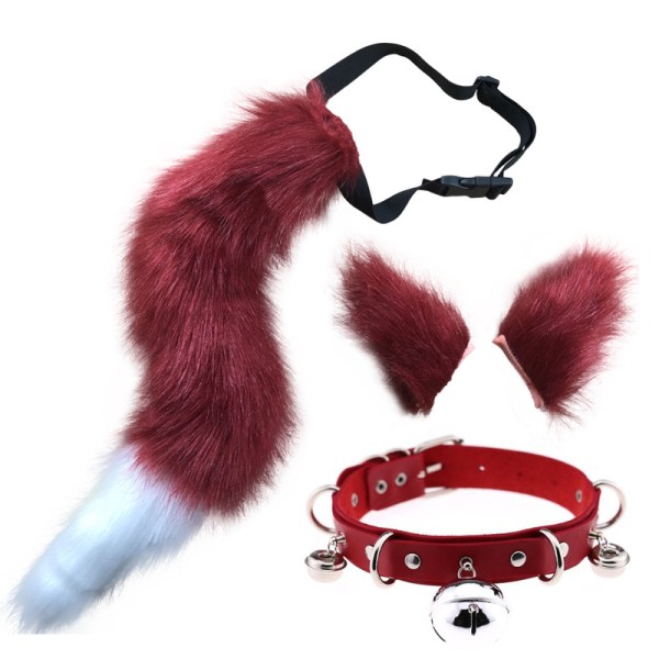 Faux Fur Cat Ears Headband Furry Wolf Fox Long Tail Costume Halloween Party Neck Choker Cosplay Set，