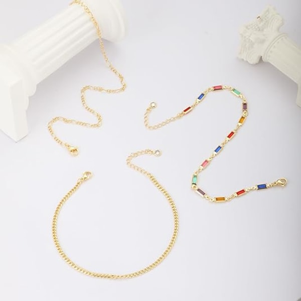 Guld Ankelband för Kvinnor, 14K Guld Fotlänkar för Kvinnor Vattentäta Kubanska Länk Hjärtpärlor Fiskbens Strass Ankelband Set Lager Ankelarmband