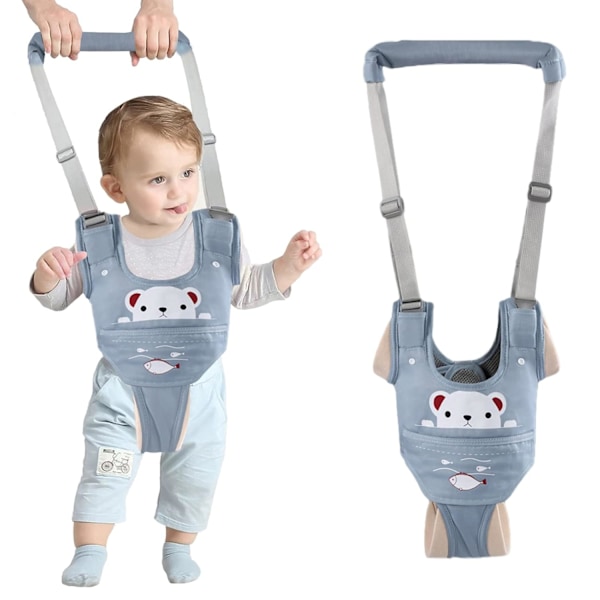 (Blue) Bear Baby Walker Handheld Auxiliary Belt Adjustable Toddler Baby Walker Safety Belt Stand Wal