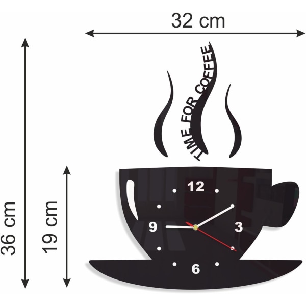 Kop tid til kaffe Moderne køkken - 3 D vægur - Sort