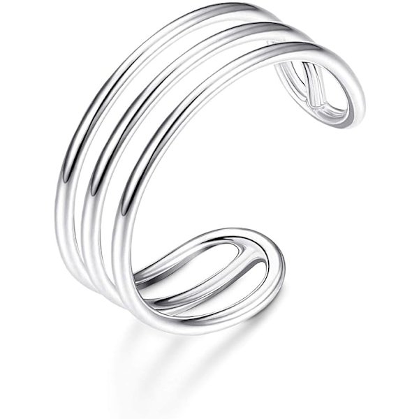 925 Sterling Sølv Horisontale Dobbel Triple Linjer Åpne Ringer Minimalistisk Enkelt Bånd for Kvinner Adjus
