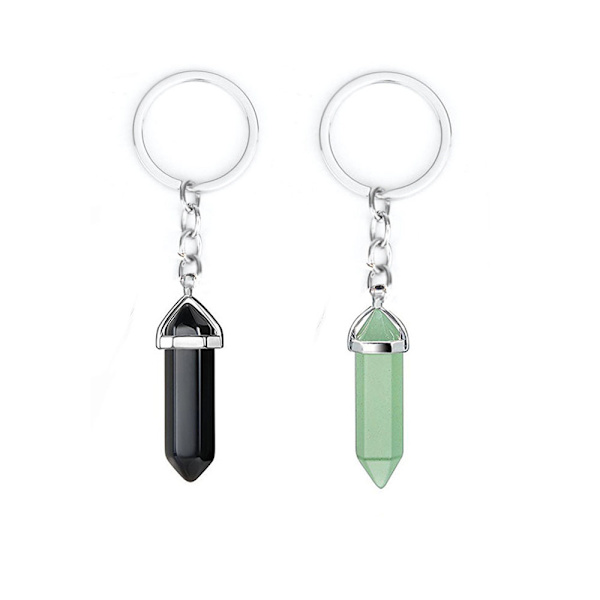2 stk. Krystal Nøglering Chakra Energi Healing Krystal Sten Nøglering